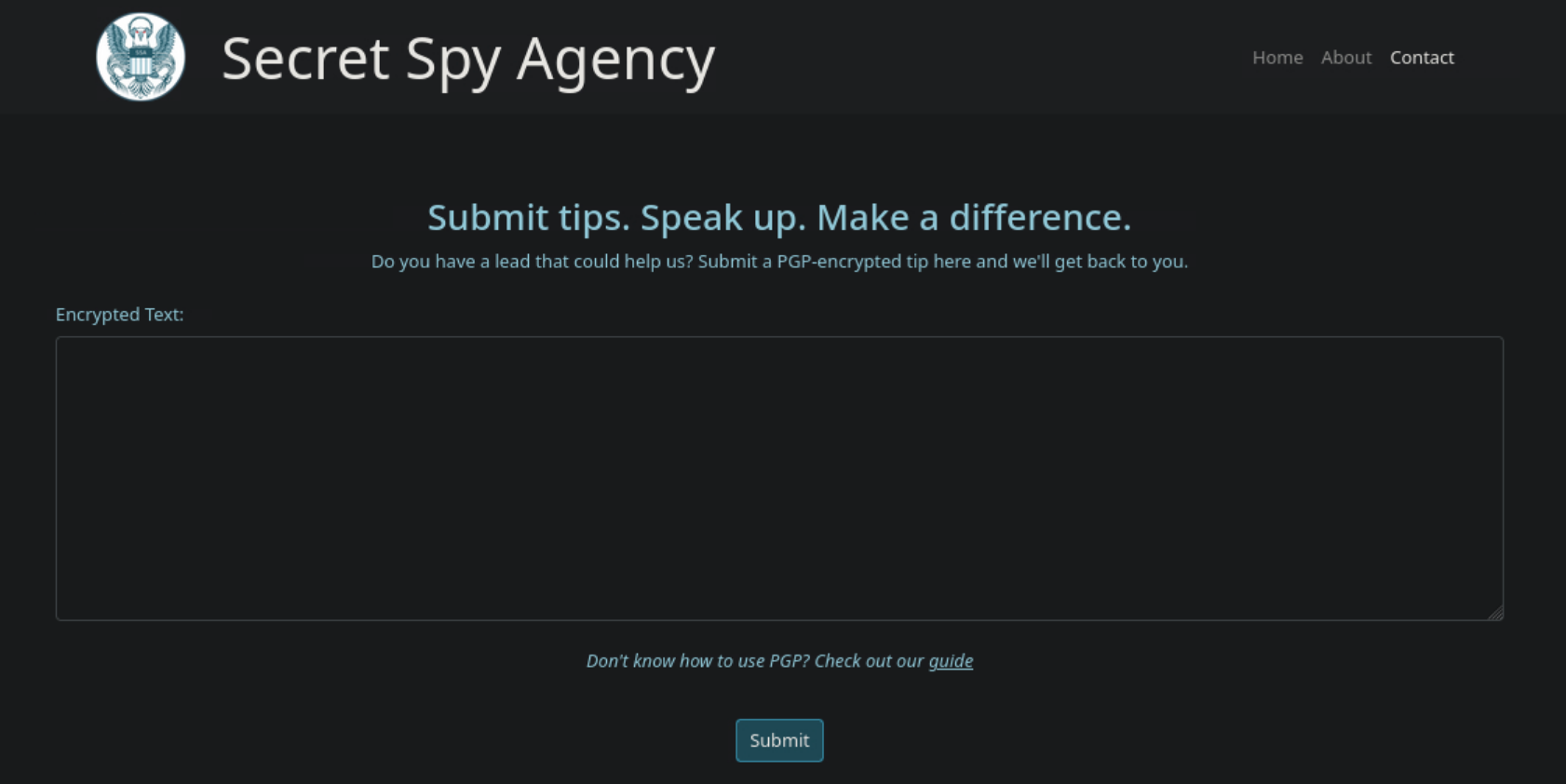 Contact page with PGP requirement